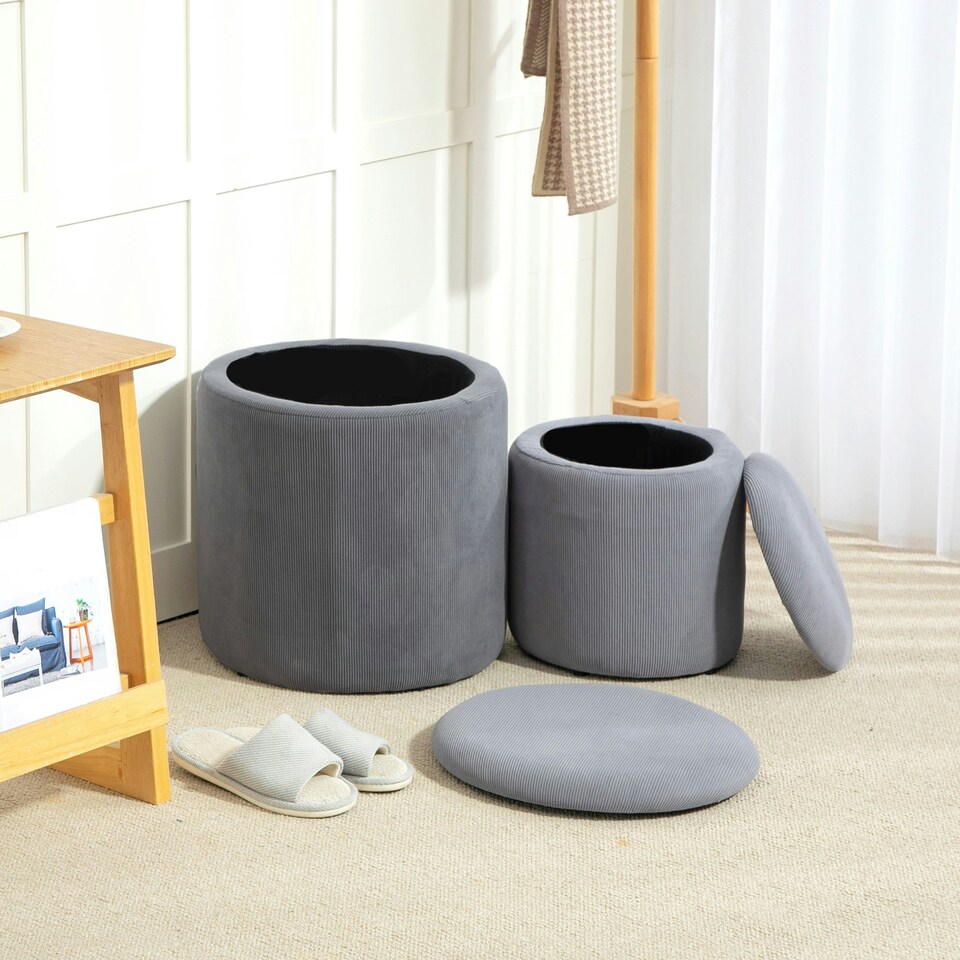 image 1 of HOMCOM Modern Fabric Storage Ottoman with Removable Lid Set of 2