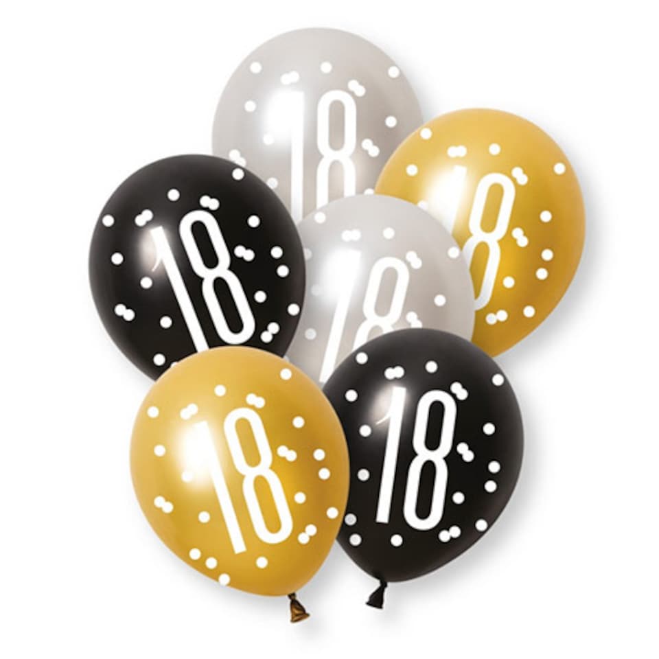 image 1 of Black Glitz Pearlescent 18th Birthday Latex Balloons 30cm / 12 in - Pack of 6