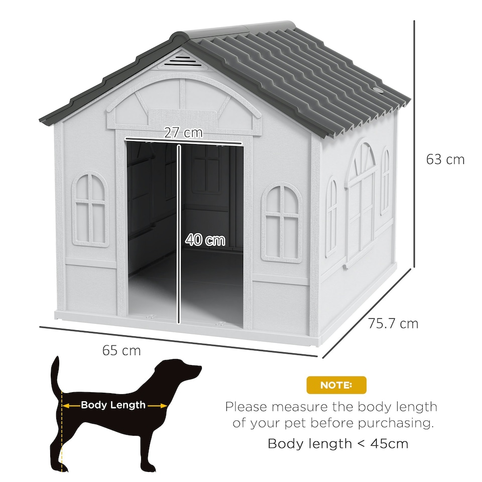 image 1 of PawHut Weather-Resistant Dog House, Puppy Shelter for Medium Dogs - Grey