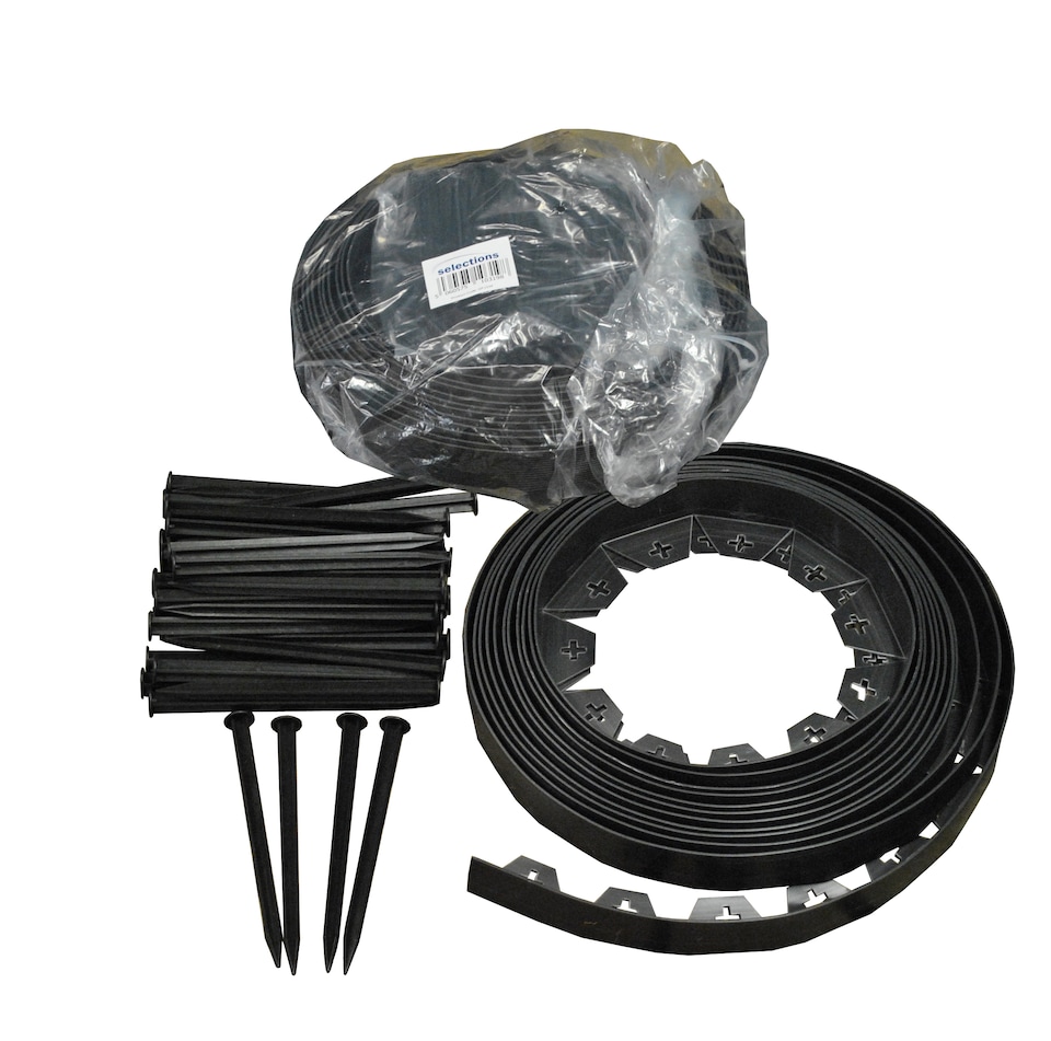 image 1 of Flexible Black Plastic Garden Lawn Edging with 40 Pegs (10m) - 2 Rolls