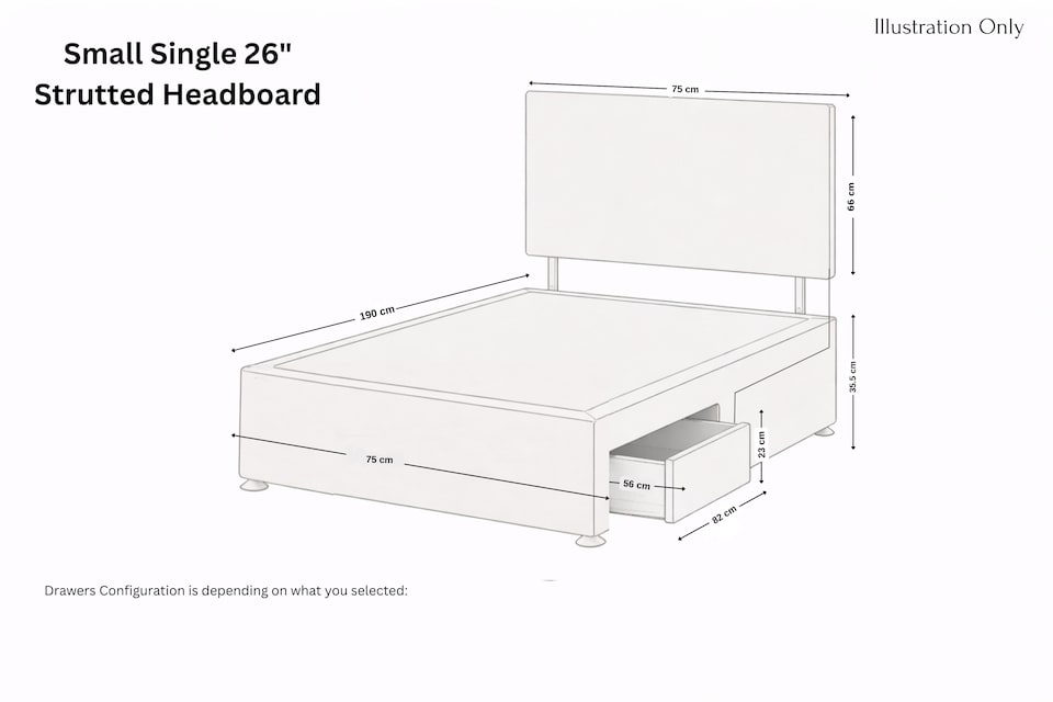 image 1 of Sloomy Kansas Pewter Dumfries Divan Bed Base 2 Drawers Same Side With 26 Inch Strutted Headboard | Grey | Pewter | Small Single | 1