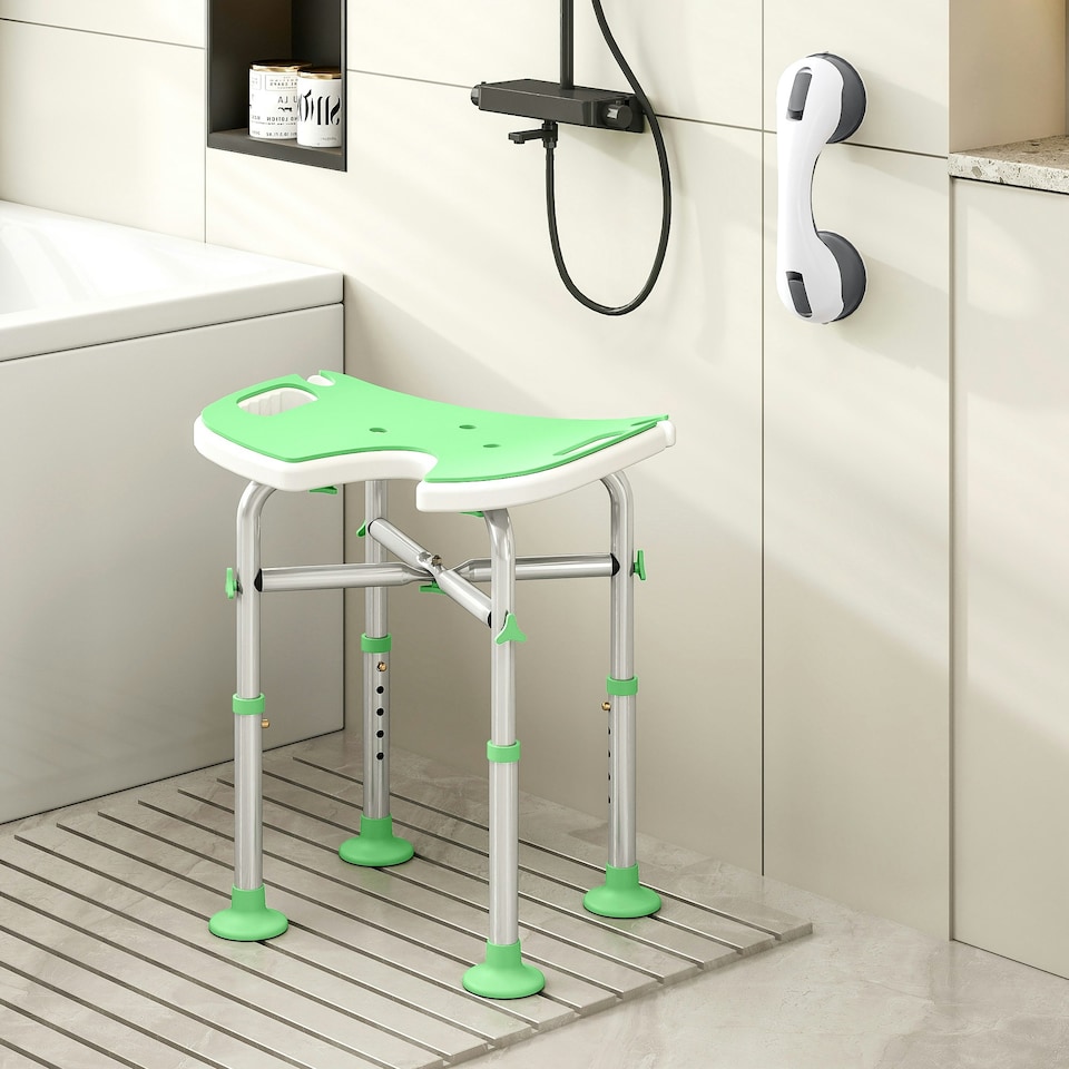 image 1 of HOMCOM Aluminium Shower Stool for Elderly Disabled Non-Slip Bath Stool Green