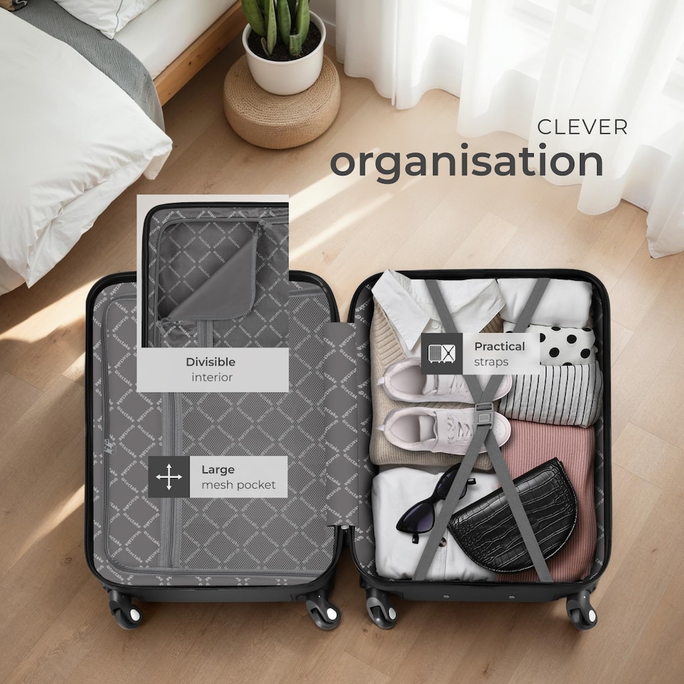 image 1 of Suitcase Set Pucci - 3 suitcases, beauty case, robust, hard-shell ABS plastic | Black | black | 1