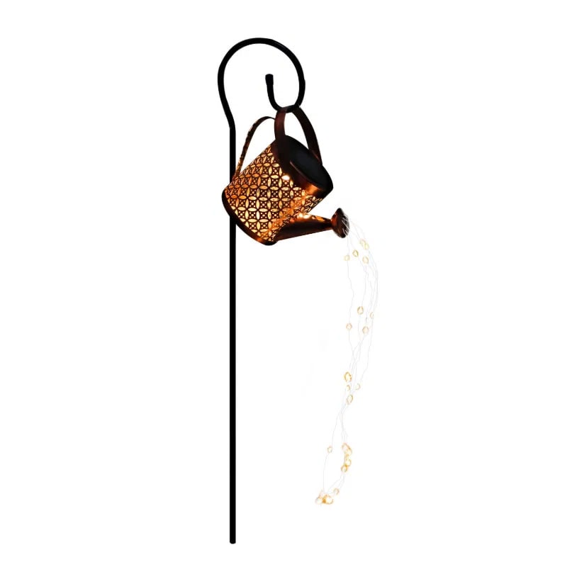 Gardenwize Solar Watering Can Stake Light with Cascading Warm White LEDs in Black