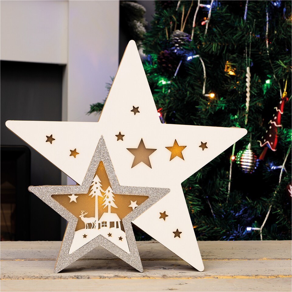 image 1 of St Helens Wooden Light Up Christmas Star