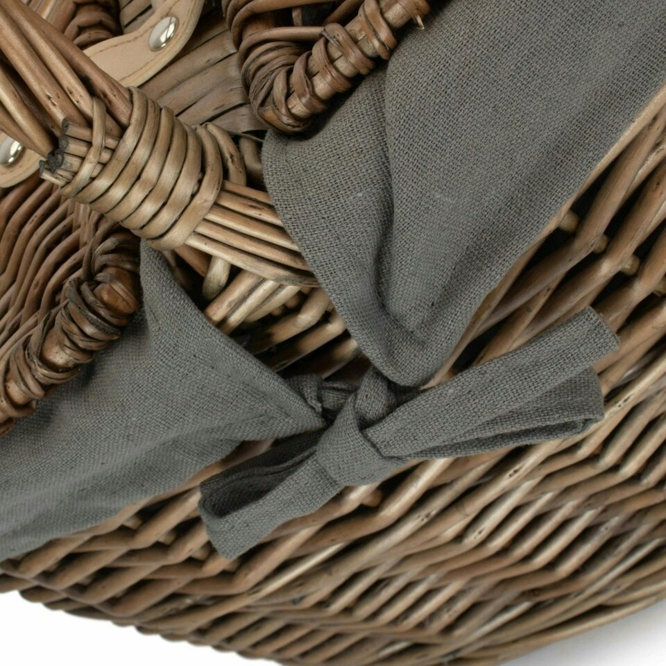 image 1 of Antique Wash Deep Oval Picnic Basket with Lining Grey | Grey | One Size