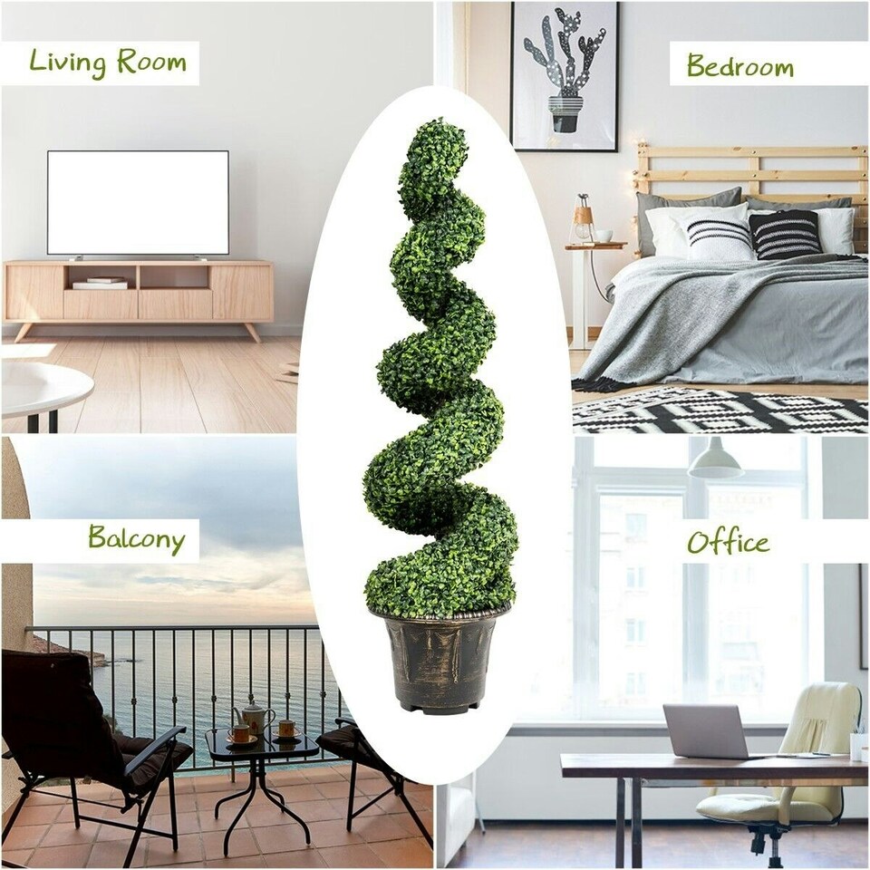 image 1 of COSTWAY 120cm Artificial Boxwood Spiral Tree Greenery Tree Green | One Size