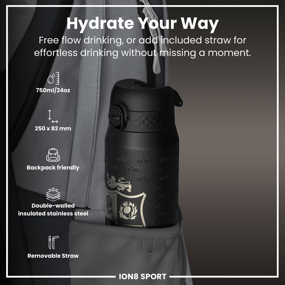 image 1 of BIL Rugby x Sports Leak Proof Water Bottle, Vacuum Insulated, 750ml (24oz) | Black | BIL Nothing Like | One Size