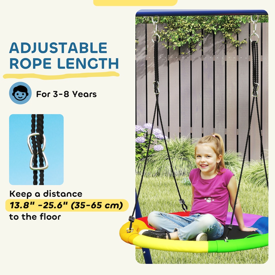 image 1 of AIYAPLAY 6 in 1 Kids Swing Set with 3 Swings, Climbing Net and Ladder