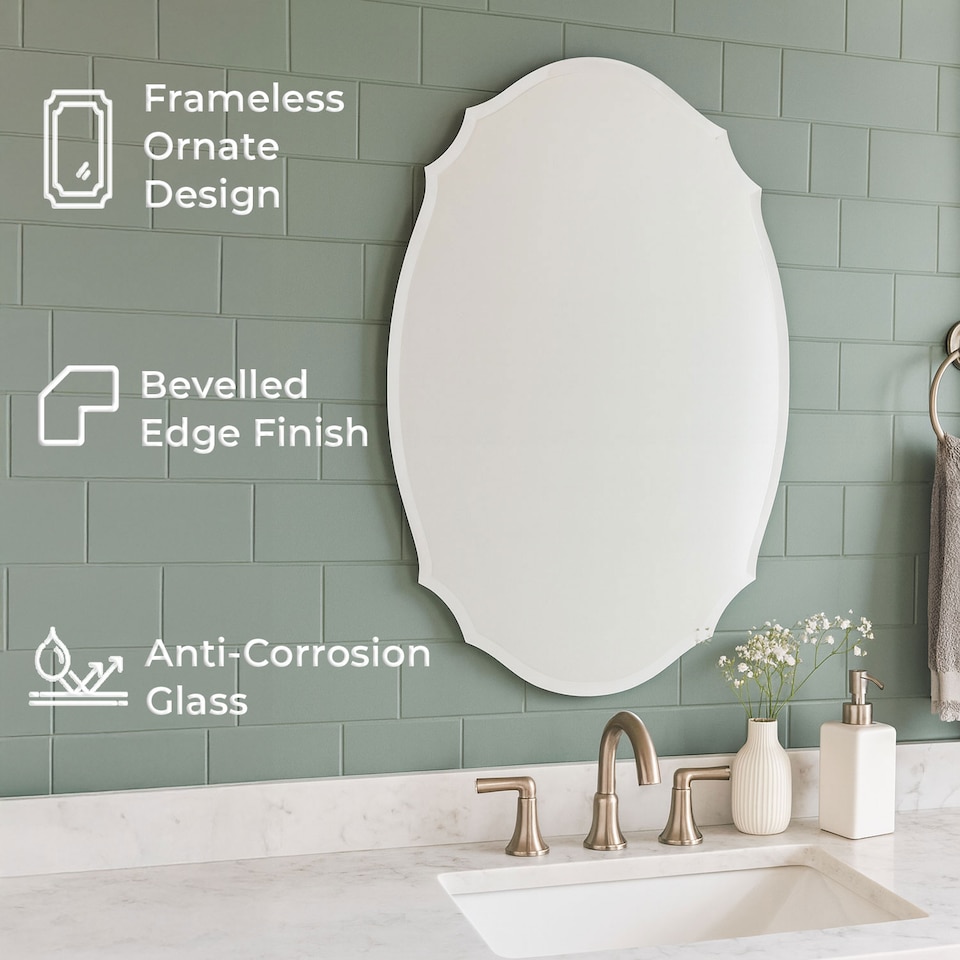 image 1 of Neo Ellipse Frameless Wall Mirror 60x40cm Frameless Bevelled Edge Mirror