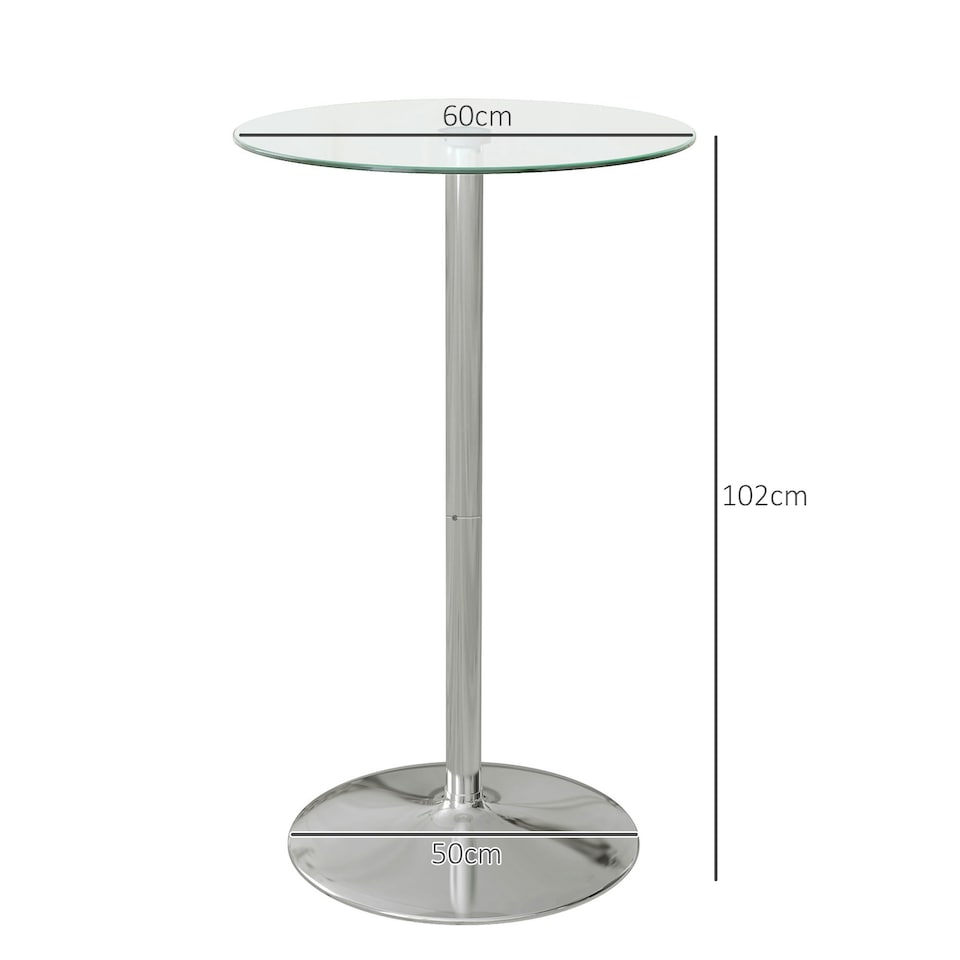 image 1 of HOMCOM Round Bar Table for 2 People, High Pub Table with Tempered Glass Top