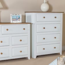 Capri 4 Drawer White Chest of Drawers - White Painted Pine Bedroom Storage with Shaker Style Legs | White | White | 1