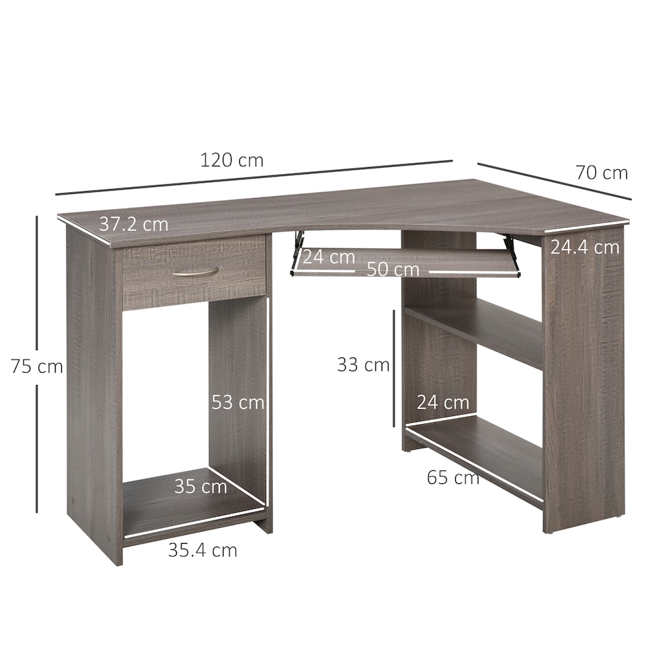 image 1 of HOMCOM L-Shaped Corner Computer Desk with 2 Shelves Worktop Grey