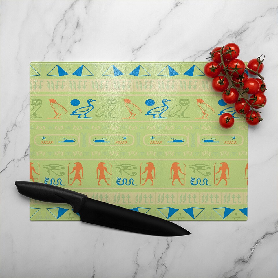 image 1 of Hieroglyphic Egyptian Language Symbols Glass Chopping Board | Multi