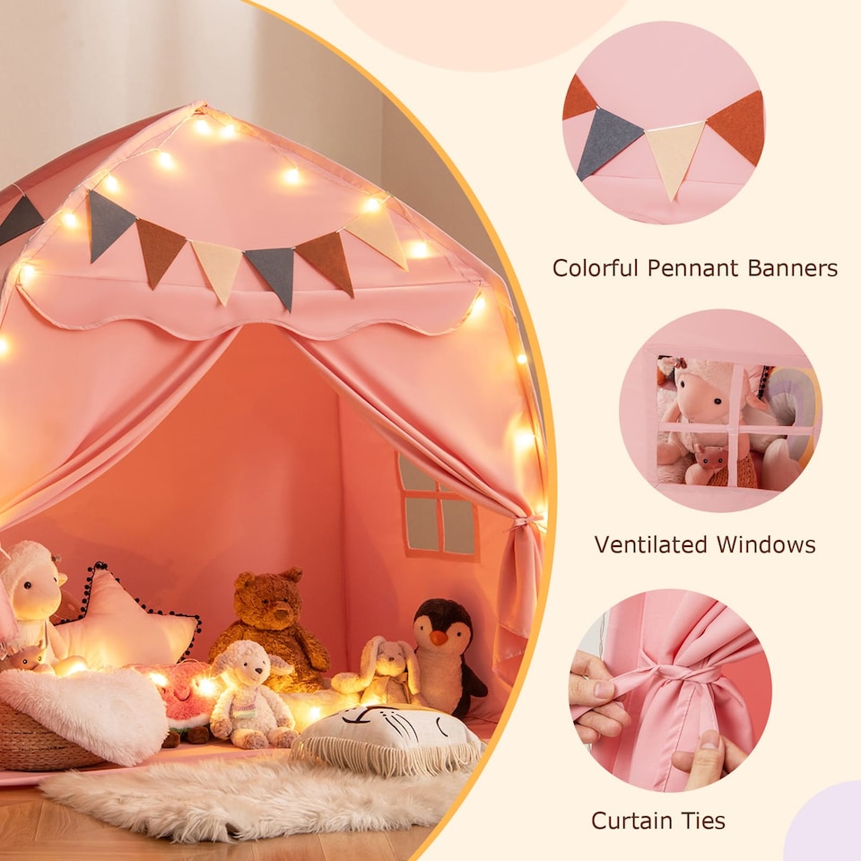 image 1 of COSTWAY Kids Play Tent Indoor & Outdoor Extra Large Playhouse Tent-Pink