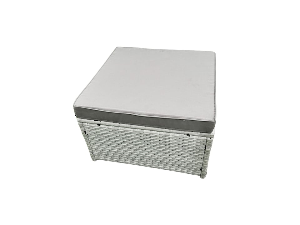 image 1 of Fimous Outdoor Garden Dining Sets Rattan Furniture Gas Fire Pit Dining Table Gas Heater with 2 Side Tables 2 Big Footstools Light Grey