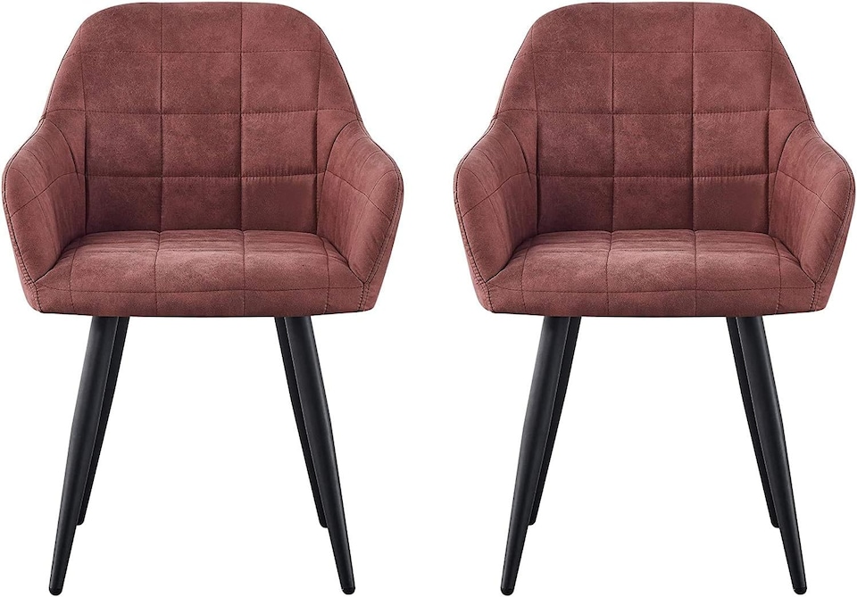 image 1 of Set of 2 Faux Suede Leather Dining Chairs with Arms Adrian Pink