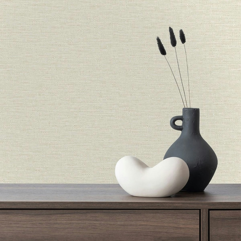 image 1 of Grandeco Telma Hessian Vinyl Textured Wallpaper - Cream - 10.5m x 53cm | Cream
