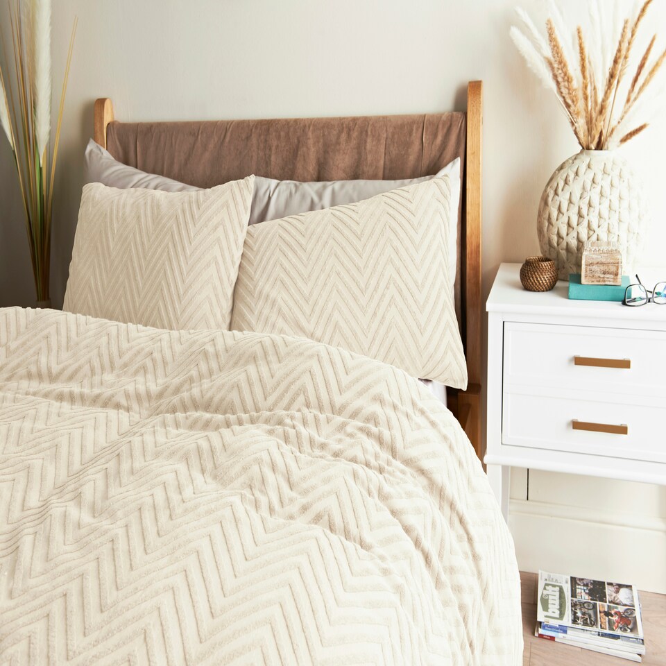 image 1 of Cosmo Living Tufted Chevron Duvet Set - Ivory - Super King