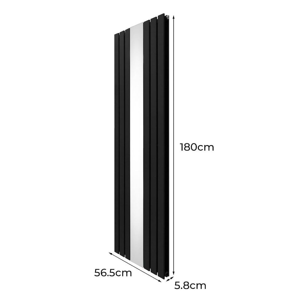 image 1 of Flat Mirror Radiator & Valves 1800mm x 565mm Black