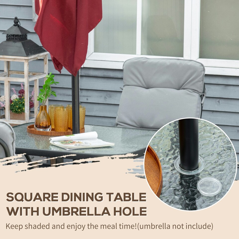 image 1 of Outsunny Garden Dining Set, Glass Table w/ Umbrella Hole Grey