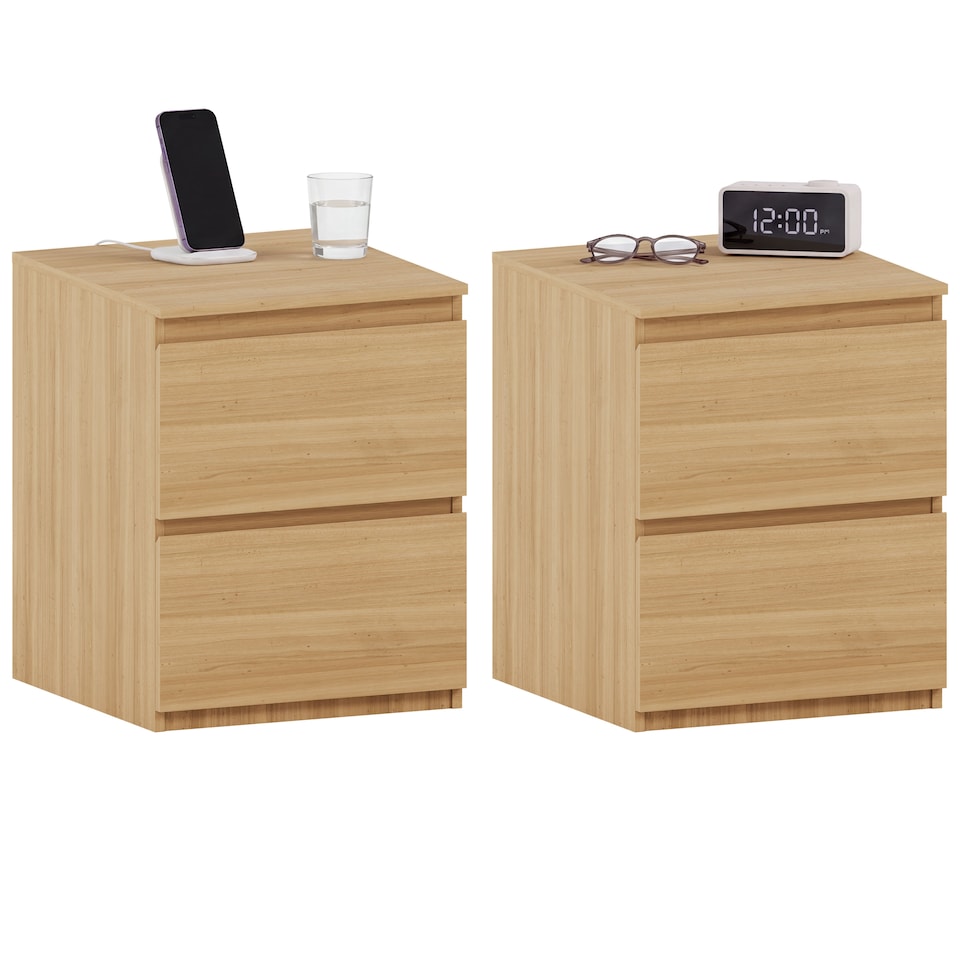 image 1 of Vida Designs Denver Large 2 Drawer Chest of Drawer Bedside Cabinet Nightstand Units Set of 2 - Pine