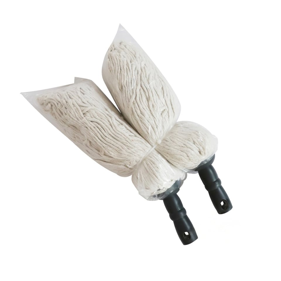 Groundsman Bamboo Deluxe Cotton Mop Head (Pack of 2) | White | White/Black | One Size | 1