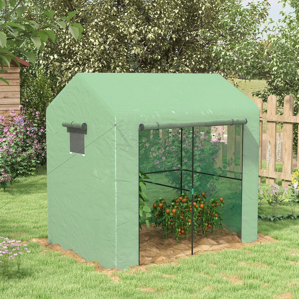 image 1 of Outsunny Walk-in Green House with Roll-up Door and Mesh Windows