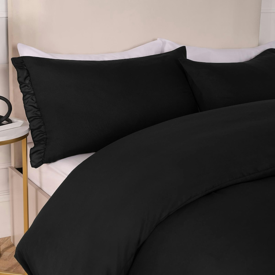 image 1 of OHS Ruffled Frill Edge Duvet Cover and Pillowcase Bedding Set, King - Black