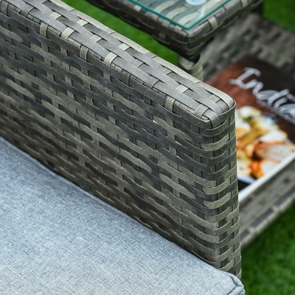 image 1 of Outsunny 3 Pieces Rattan Bistro Set, Wicker Garden Furniture Set, Glass Top 2 tier Coffee Table and Chairs Set with Pillows and Washable Cushions for Outdoor, Patio, Balcony, Grey