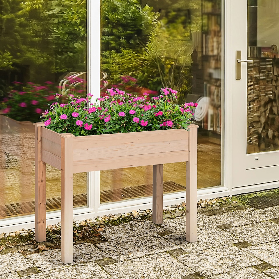 image 1 of Outsunny Garden Wooden Planter Flower Raised Bed Herb Grow Box Container