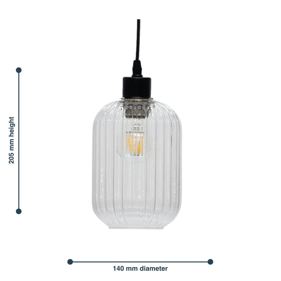 image 1 of Set of 2 Batley - Clear Ribbed Glass Easy Fit Pendant Shades | Clear | Small | 2