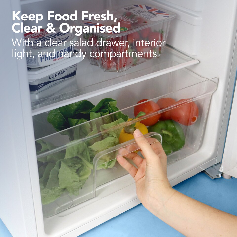 image 1 of Igenix IG3920 Freestanding Under Counter Fridge and Chill Compartment, 2 Glass Shelves and Salad Drawer, One Bottle Shelf and Egg Rack, 48 cm Wide, White