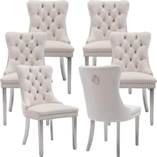 Winchester Set of 6 Velvet Dining Chairs with Metal Legs