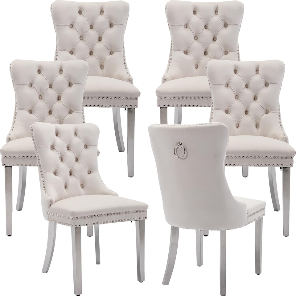 image 1 of Winchester Set of 6 Velvet Dining Chairs with Metal Legs