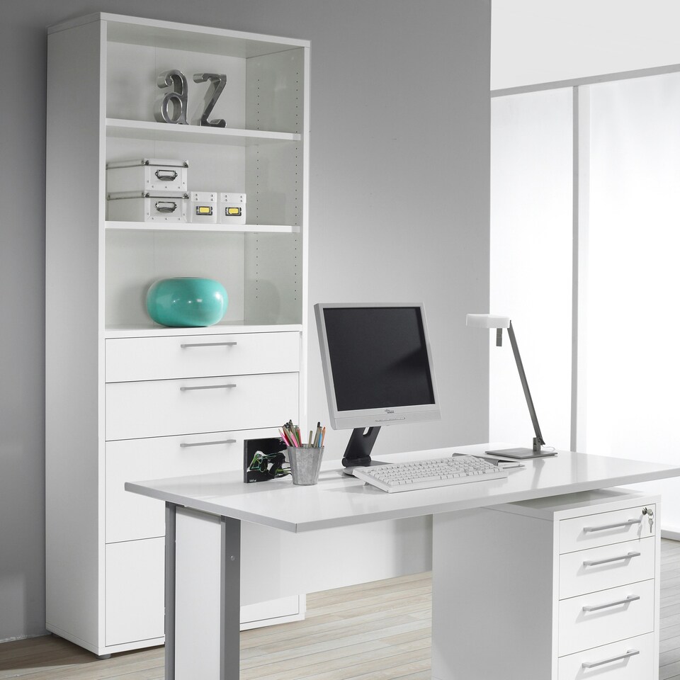 image 1 of Prima Bookcase 2 Shelves with 2 Drawers 2 File Drawers in White