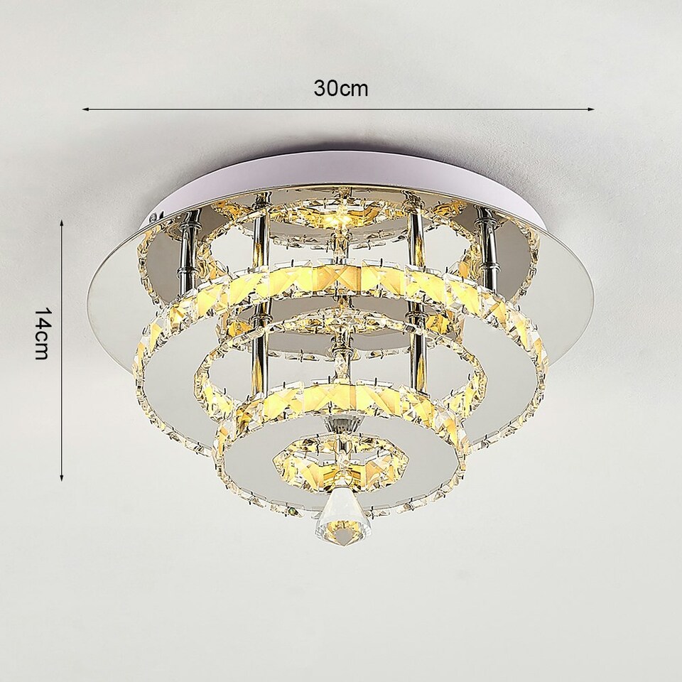 image 1 of Living and Home Modern Double-tier Crystal LED Ceiling Light | Chrome