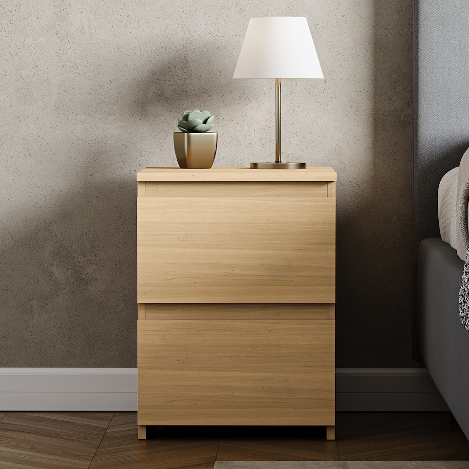 image 1 of Vida Designs Denver 2 Drawer Large Bedside Chest Cabinet Table Nightstand, Pine