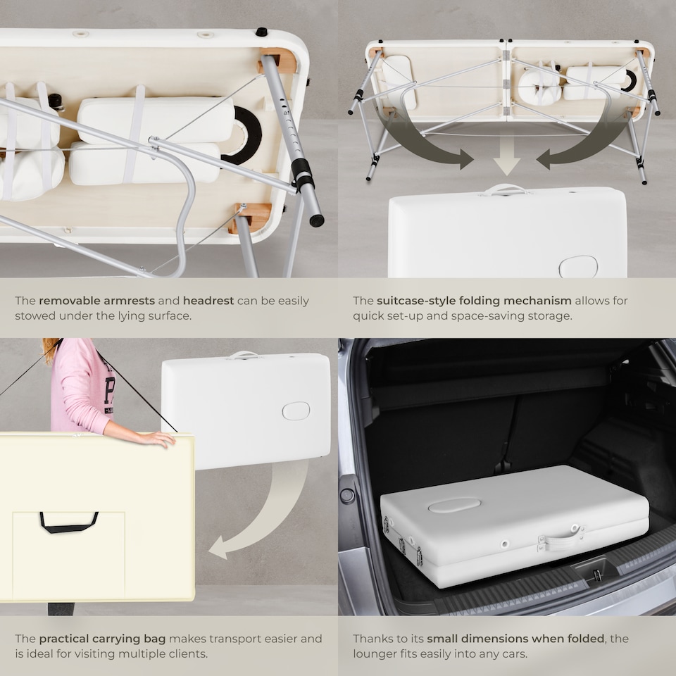 image 1 of Massage Table - 2-zone bed, aluminium frame, with carry bag, head- and armrests | White | white | 1