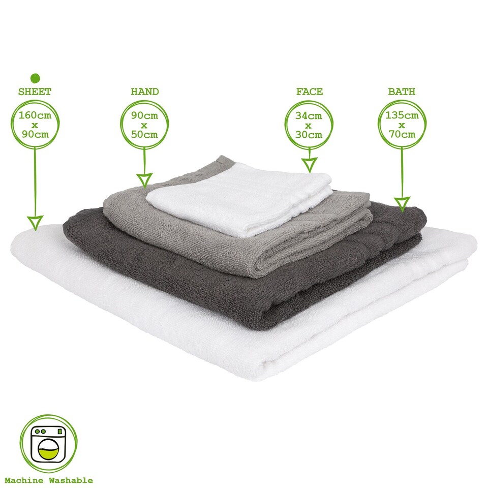 image 1 of Nicola Spring Cotton Bath Sheets - 160cm x 90cm - Grey - Pack of 4