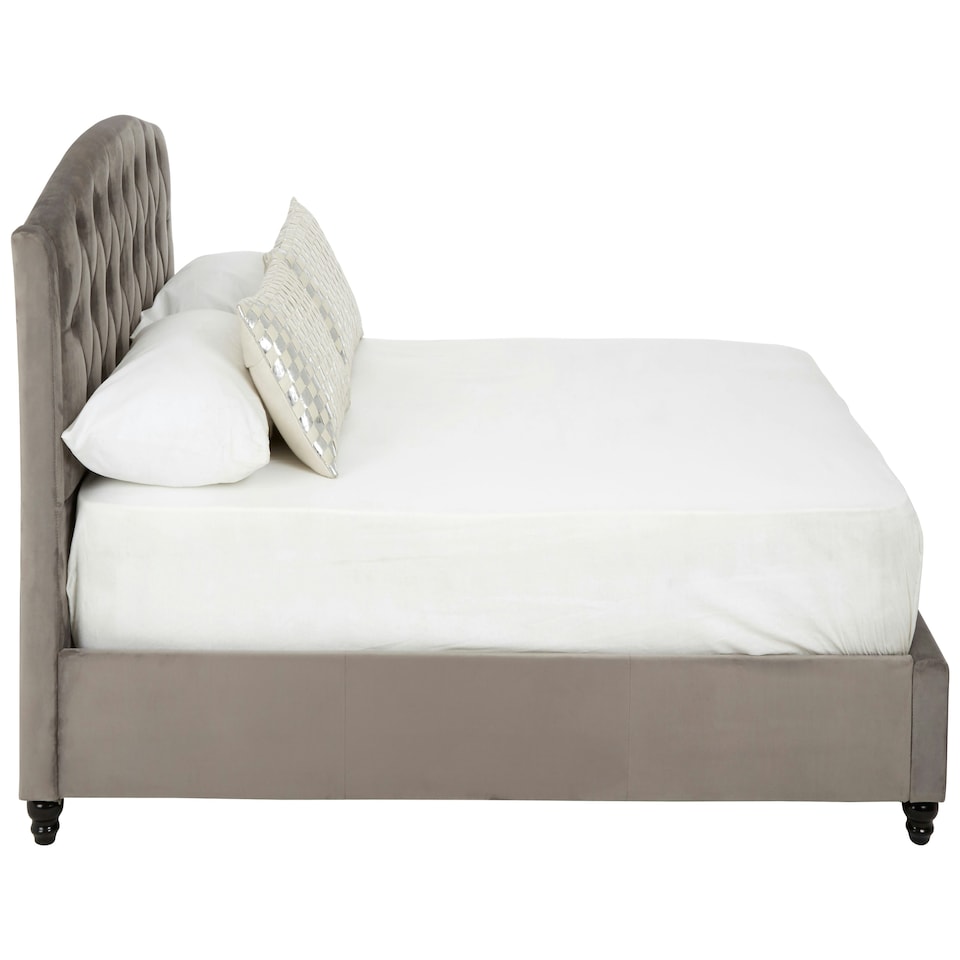 image 1 of Interiors By Premier Elegant Steel Shade Double Bed, Practical Velvet Bed For Bedroom, Compact Sleek Design Diamond Tufted Bed