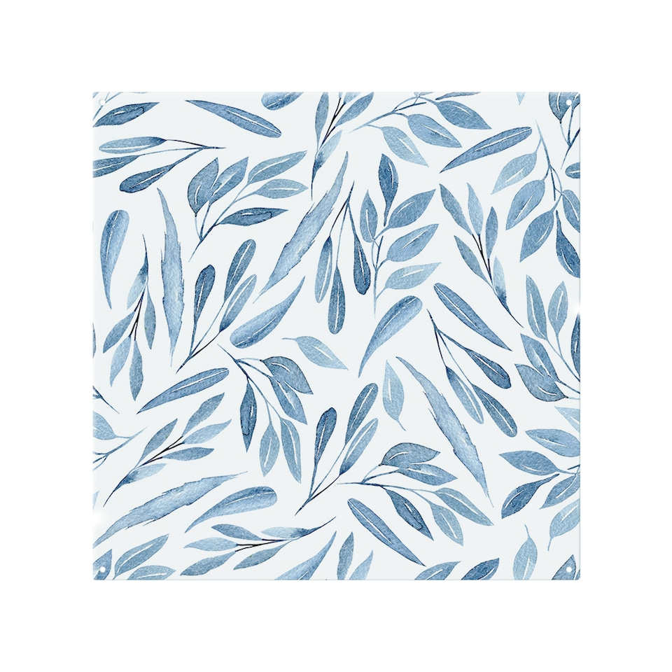 image 1 of Watercolour Blue Branches With Leaves Splash Back | White