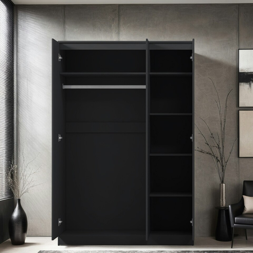 image 1 of FWStyle Stora 3 Door Wardrobe - Black Gloss Front Black