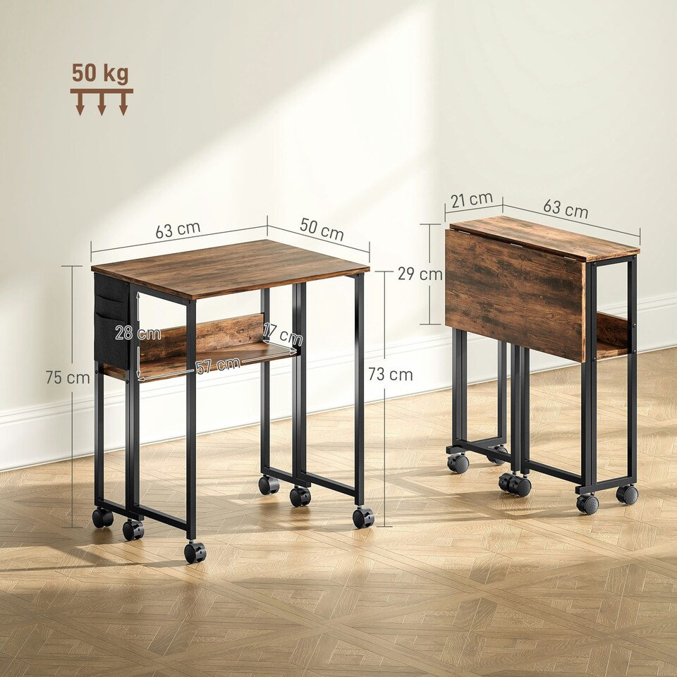 image 1 of HOMCOM 63 cm Foldable Computer Desk on Wheels for Small Spaces Brown