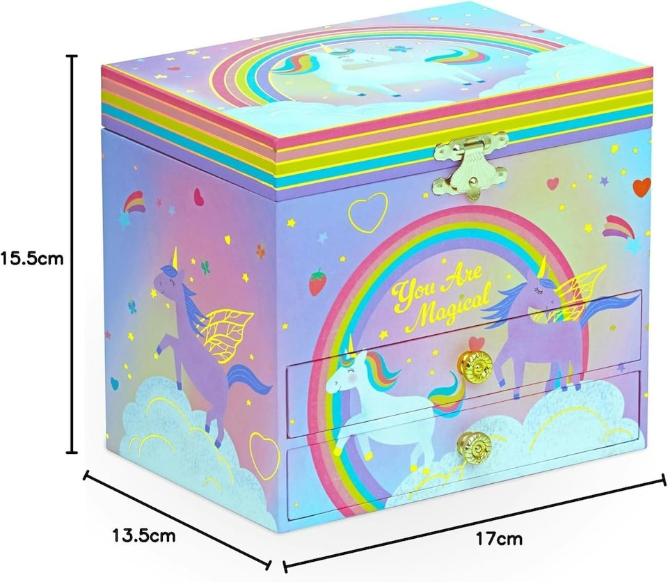 image 1 of Style Girlz Musical Jewellery Box - Unicorn Jewellery Box For Girls - Large Kids Jewellery Music Box With 2 Pullout Drawers