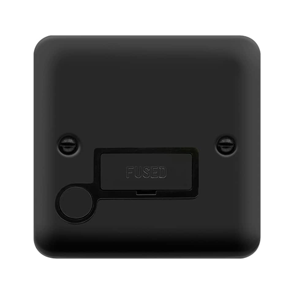 SE HOME Curved Matt Black 13A Fused Ingot Connection Unit With Flex Black | Black Matt