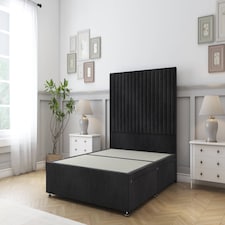 Sloomy Manhattan Black Naples Divan Bed Base 2 Drawers Same Side With 54 Inch Floor Standing Headboard | Black | Black | Double | 1