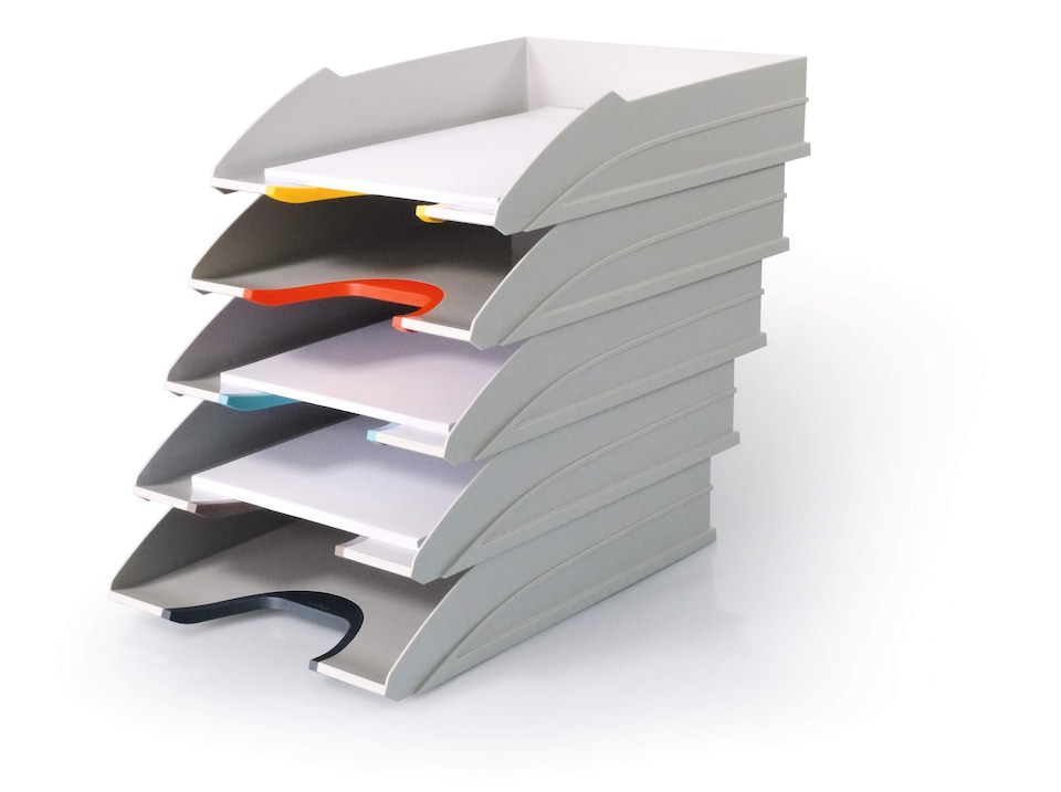 image 1 of Durable VARICOLOR MIX ECO Stackable Letter Tray Files | A4+ Colour Coded 5 Pack | Grey