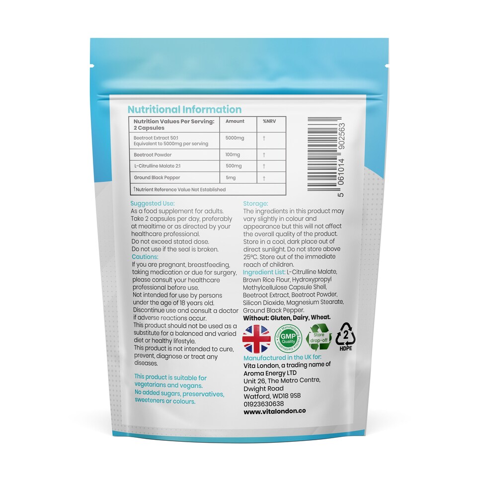 image 1 of Beetroot Capsules - 5000mg +  L-Citrulline Malate & Black Pepper - 60 Capsules
