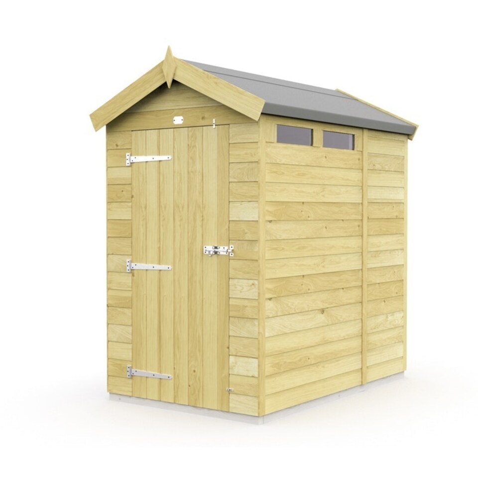 image 1 of 4 x 6 Feet Apex Security Shed - Single Door - Wood - L187 x W118 x H217 cm Brown